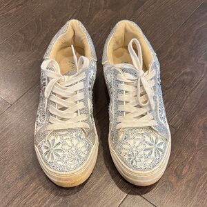 Betsey Johnson Silver Floral Lace Sneakers